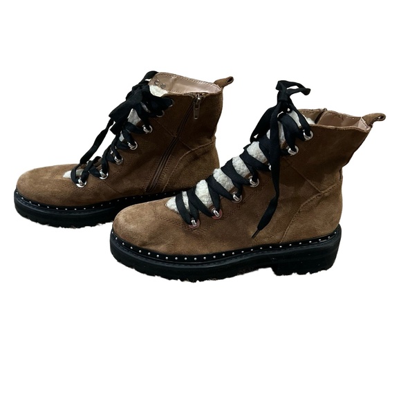 Steve Madden Rainier Womens 10 Brown Combat Platform Boots Studded Sherpa - Picture 1 of 7